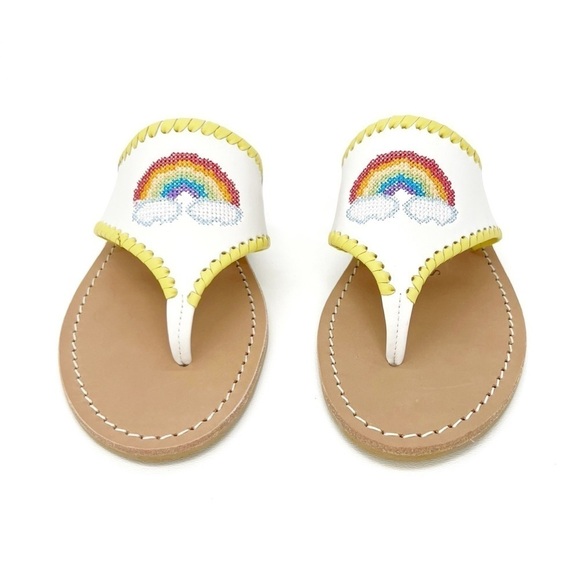 Jack Rogers Embroidered Sandals Rainbow & Clouds Size 7 White Yellow Thong New - Picture 3 of 9
